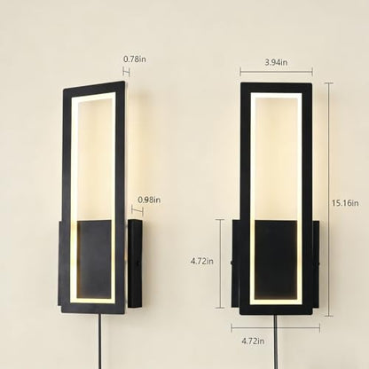 Modern Wall sconces Set of 2 Indoor LED Simple Wall Fixture Black Plug in Wall Lights for Living Room Bedroom Hallway Stairs