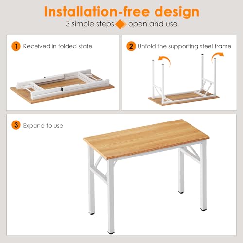 Need Folding Computer Desk - 31.5 Inch Foldable Office Writing Work Study Kids Student Teacher Home Bedroom Table for Small Space, Teak White | No-Assembly, Sturdy Foldable Desk for Home Office, Bedroom, Dorm Room, Student Study, Collapsible, Compact, Eas
