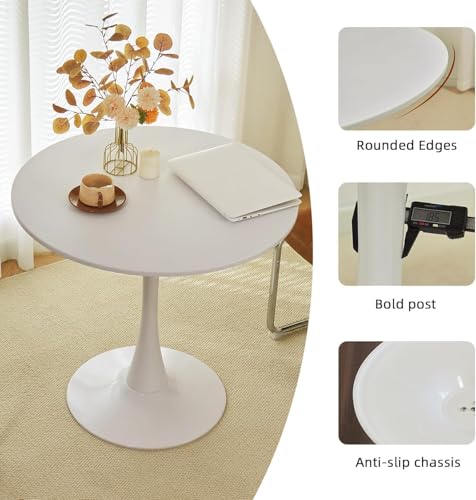 Tulip Table, 31.5" Round Dining Table with Thickened Tabletop & Metal Pedestal, Circle Bistro Table for Kitchen, Small Places, Living Room, Cafe (White) - color: White