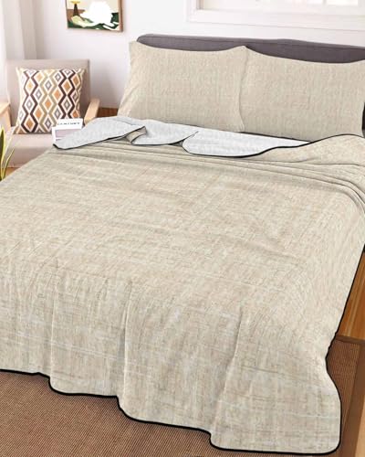 Queen Size Quilt Set, Minimalist Beige Aesthetic Lightweight Bedspread Coverlet Set Soft Microfiber Summer Quilt with 2 Pillow Shams, Retro Linen Textured 3 Piece Comforter Bedding Set - color: Beige, size: Queen