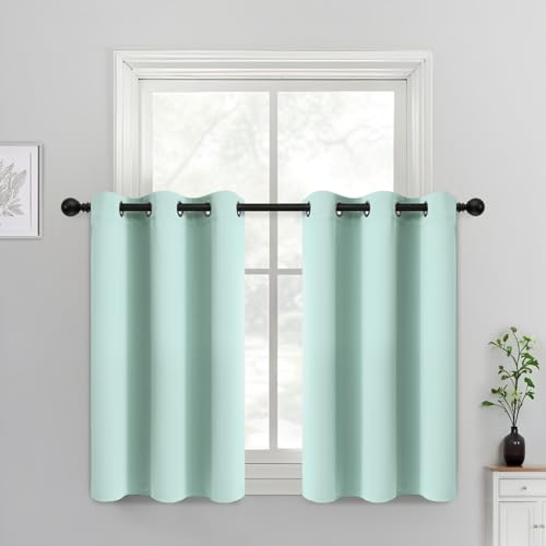 Yakamok Blackout Curtains 38x36 inch Aqua Thermal Drapes-Kitchen | 2 panels,room darkening,thermal insulated,noise reducing,privacy protection,grommet window treatment,living room study dining - color: Aqua, size: 38"W x 36"L (Pack of 2)