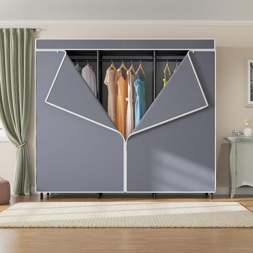 VIPEK V5C SE Covered Garment Rack Heavy Duty Clothes Rack with Cover and Adjustable Shelves, Freestanding Portable Closet Racks Clothes Storage Wardrobe Closets, Black Clothing Racks with Grey Cover