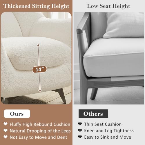 34.6" Oversized Accent Chairs with WingBack, Set of 2, Teddy White | High Back, Wide Armrests, Metal Legs, Cozy Deep Seat Armchair , Reading Chair for Living Room, Bedroom, Apartment, Office - color: White, size: Set of 2