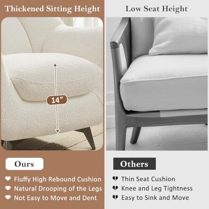 34.6" Oversized Accent Chairs with WingBack, Set of 2, Teddy White | High Back, Wide Armrests, Metal Legs, Cozy Deep Seat Armchair , Reading Chair for Living Room, Bedroom, Apartment, Office - color: White, size: Set of 2