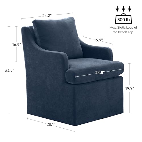 VKNOW Upholstered Dining Chairs Set of 6, Dining Room Chairs with Casters | Modern Rolling Dining Chairs with Armrest, Soft Chenille Fabric, Washable Cover, Easy Assembly, Living Room, Bedroom, Blue - color: Blue, size: 6