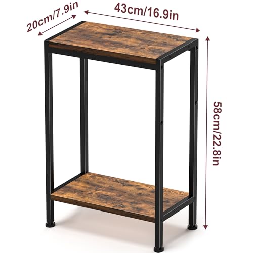 Narrow Side Table set of 2 for Small Space, 2-Tier Slim End Table, Thin Nightstand, Skinny Snack Couch Table, Sofa bedside Table in Living Room, Bedroom, Study, Kitchen and Balcony (Rustic Brown) - color: Rustic Brown, size: 2-Tier (7.9''D*17''W*22.8''H)