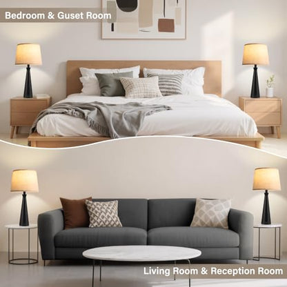 Modern Touch Lamps for Nightstand, 3 Way Dimmable Bedroom Lamp Set of 2 | USB C+A Charging Ports, Black Bedside Lamps for Bedroom, Living Room, End Table, Bed Side, LED Bulb Included - color: E. Black Base-Beige Shade