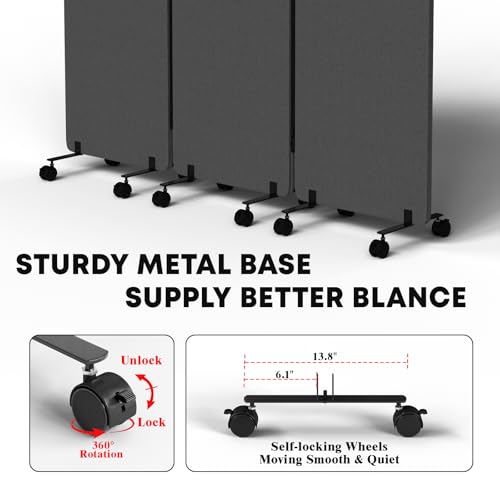 3 Panel Soundproof Room Divider W/Wheels, Office Divider with Whiteboard | 66" H with Detachable Whiteboard/Clips/Hooks/Pushpins,Wheeled Room Dividers, Easy to Move,For Conference Room Partitions - color: Dark Grey, size: 3-Panel-with Board