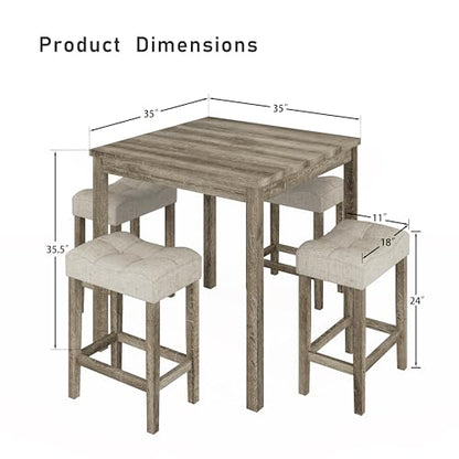 allamazing 5-Piece Counter Dinner Height Table Set, Indoor Modern Rectangular Dining Table Furniture Set for Kitchen, 35 inch Dining Table with 4 stools (1+4 Natural) - color: 1+4 Natural