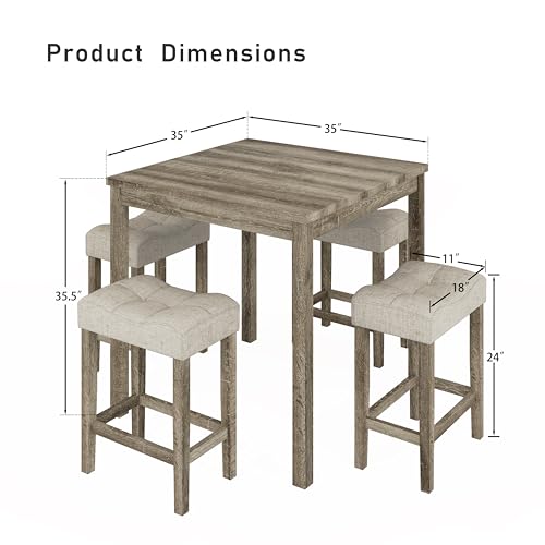 allamazing 5-Piece Counter Dinner Height Table Set, Indoor Modern Rectangular Dining Table Furniture Set for Kitchen, 35 inch Dining Table with 4 stools (1+4 Natural) - color: 1+4 Natural