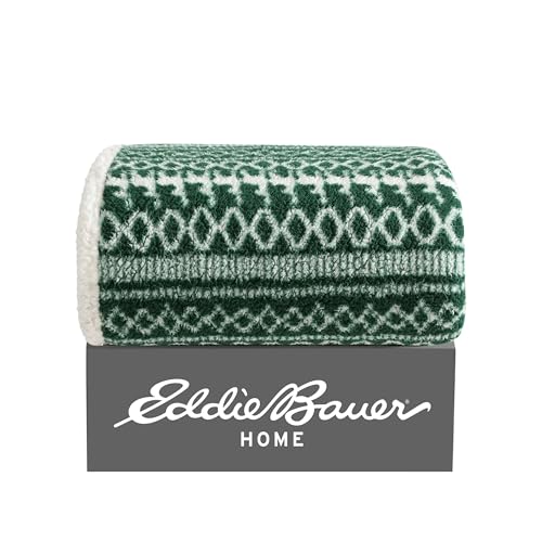Eddie Bauer - Throw Blanket, Ultra-Soft Plush Bedding with Faux Shearling Reverse, Blanket for Couch & Bed (Alpine Fair Isle Green, 50" x 60") - color: Alpine Fair Isle Green, size: 50" x 60"