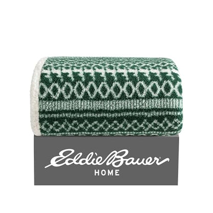 Eddie Bauer - Throw Blanket, Ultra-Soft Plush Bedding with Faux Shearling Reverse, Blanket for Couch & Bed (Alpine Fair Isle Green, 50" x 60") - color: Alpine Fair Isle Green, size: 50" x 60"