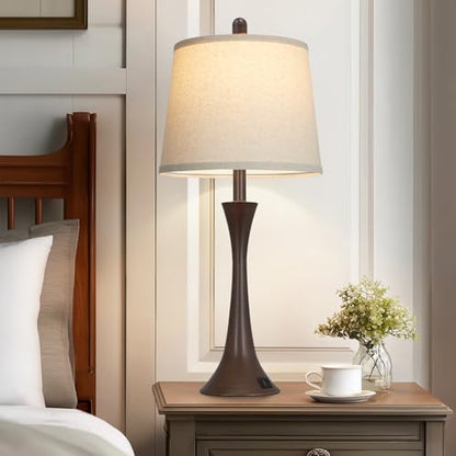 Rinweey 27.5" Table Lamps Set of 2, Touch Bedside Lamps with USB C+A Ports, 3 Way Dimmable Nightstand Lamps for Bedroom, Living Room, Office, Brown Lamp with Beige Lampshade, Bulbs Included - color: Brown