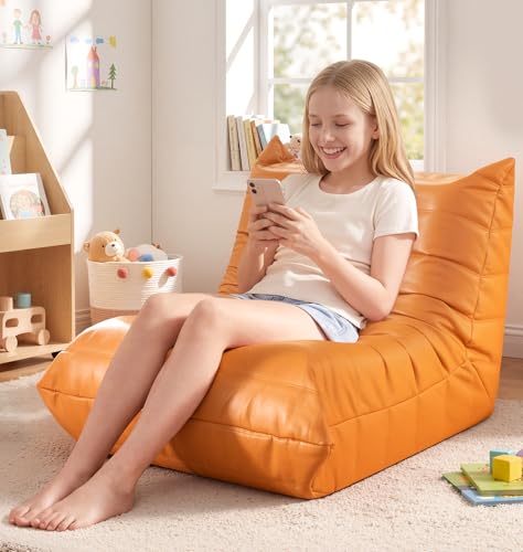Hobestluk Bean Bag Chair Leather Togo Sofa Memory Foam Adult Living Room | Medium Black,Ergonomic Design,Floor Chair,Waterproof,Easy Clean,Anti-slip Bottom,No Assembly Required,For Bedroom Reading - color: Orange, size: Medium