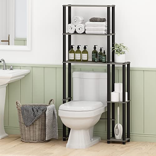 Furinno Turn-N-Tube Over The Toilet Storage, 5 Shelves Bathroom Organizer Space Saver Rack, French Oak Grey/Black | Freestanding Space Saver Bathroom Shelf, Organizers and Storage, for Bathroom, Washroom - color: French Oak/Black, style: Side Rack