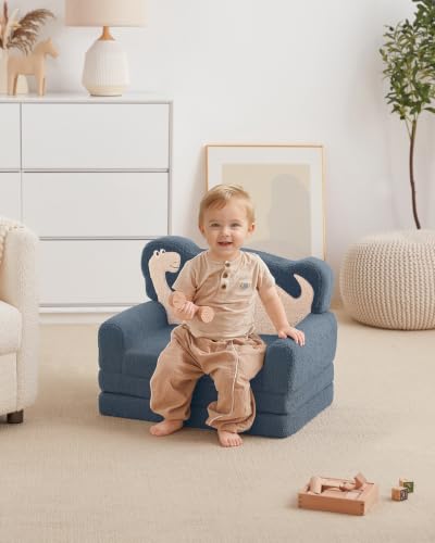 Blissful Diary Kids Couch, 2-in-1 Soft Fold Out Kids Couch, Kids Sofa Chair, Comfy Kids Furniture for Playroom, Reading & Play, Blue Dinosaur - color: Dinosaur Blue