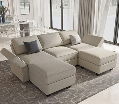 Belffin Modular Sectional Sofa with Double Chaise Velvet U Shaped Sofa Reversible Sectional Couch with Storage Grey - color: Grey, size: U Shape Sofa