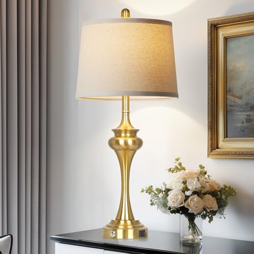 Rinweey 30 Inch Single Table Lamp for Bedside, 3-Way Touch Control Bedroom Table Lamp with USB A+C Ports, Tall Living Room Lamps for End Table, Modern Brass Lamps for Nightstand Desk Office, Gold - color: Gold-30"H-1PK