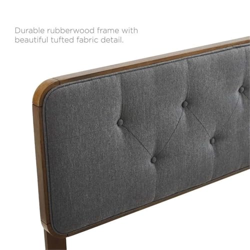 Pemberly Row Tufted King Fabric and Wood Headboard, 48"H x 79.5"W, Walnut and Charcoal Finish, Dense Foam Padding, Button Tufted, Modern Bedroom Furniture, Compatible with Interchangeable Bed Frames - color: Walnut and Charcoal, size: King