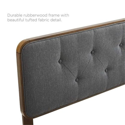 Pemberly Row Tufted King Fabric and Wood Headboard, 48"H x 79.5"W, Walnut and Charcoal Finish, Dense Foam Padding, Button Tufted, Modern Bedroom Furniture, Compatible with Interchangeable Bed Frames - color: Walnut and Charcoal, size: King