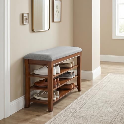 Solid Wood Shoe Rack Bench with Storage, Flip-Top Soft-Close Lid, 23.6" | 550 lbs Max Load, Flip-Top Soft-Close Lid, Adjustable Shelves, Cushioned Entryway Shoe Rack Organizer, Tool-free Assembly - size: 23.6"