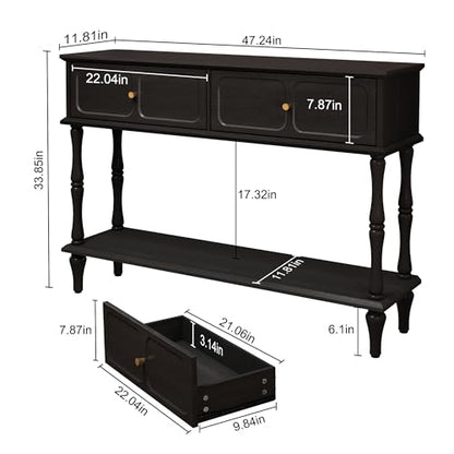 ARTPOWER 47" Mid-Century Console Table, 2 Drawers and Open Shelf, Black | Entryway Table with Storage, Narrow Behind Couch Table for Living Room, Foyer, Hallway - color: Black