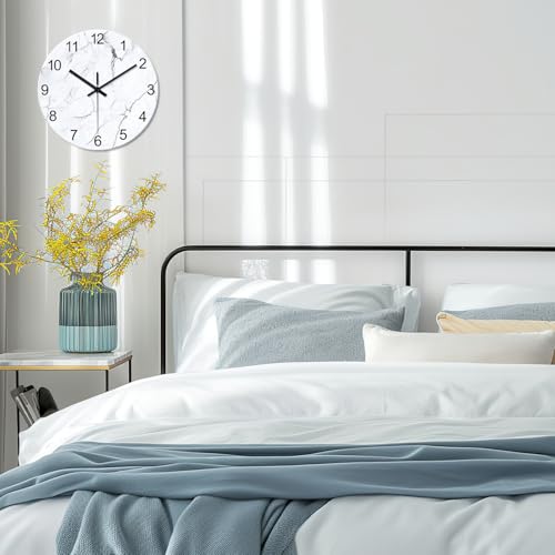 Marble Glass Wall Clocks Battery Operated 16 Inch | Big White Abstract Modern Analog Wall Clocks for Living Room Office Dining Room Silent Non Ticking Wall Clock - color: White1, size: 16 Inch