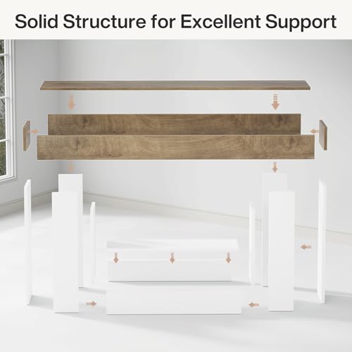 Tribesigns 63" Console Table, Farmhouse 2-Tier Entryway Table with U-Shaped Base, Narrow Long Wood Sofa Table Behind Couch Table for Living Room, Hallway, Foyer, Light Brown & White - color: Light Brown & White
