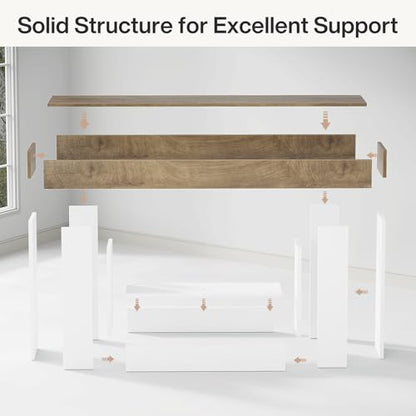 Tribesigns 63" Console Table, Farmhouse 2-Tier Entryway Table with U-Shaped Base, Narrow Long Wood Sofa Table Behind Couch Table for Living Room, Hallway, Foyer, Light Brown & White - color: Light Brown & White