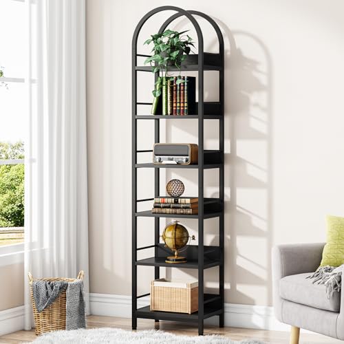 Tribesigns 78.7" Tall Bookcase, 6-Tier Slim Bookshelf, Narrow Book Shelf with Metal Frame, Industrial Bookcase for Living Room, Study, Bedroom, Black - color: Black