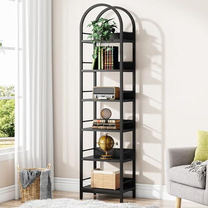 Tribesigns 78.7" Tall Bookcase, 6-Tier Slim Bookshelf, Narrow Book Shelf with Metal Frame, Industrial Bookcase for Living Room, Study, Bedroom, Black - color: Black