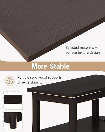 3-Tier Side Table Slim Sofa End Table with 2 Drawers and 1 Open Shelf Narrow Space for Living Room, Espresso Power (Outlets and USB Ports Included) - color: Brown