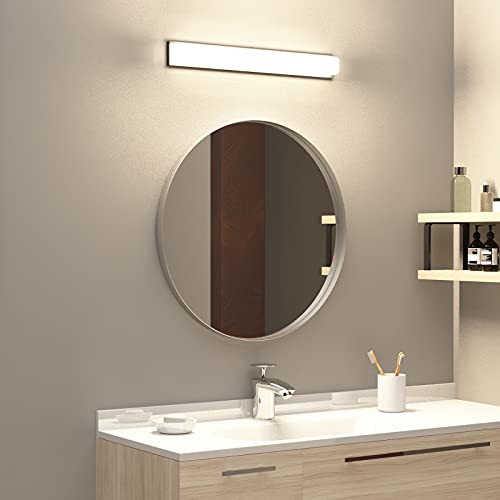 30-Inch Circle Mirro Brushed Nickel Silver Wall Mounted Round Mirror, Glass Panel Circle Deep Set Design Stainless Steel Framed Mirror for Bathroom Vanity, Entryways, Living Rooms - size: 30"L x 30"W