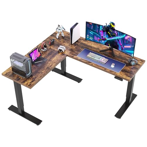 SANODESK 71x63 Reversible L-Shaped Electric Standing Corner Computer Desk | 28.3"-45.9" Adjustable Height, 4 Presets, 3-Leg Holds 220 Lbs, Spacious Top For Multi-Monitors, 2-Box Ship, Rustic Brown