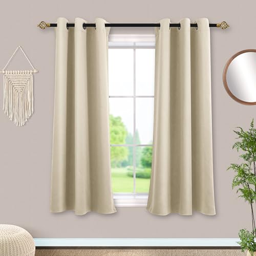 Mrs.Naturall Biscotti Beige Curtains 34x45 Inches Long for Dining Room 2 Panels Blackout Room Darkening Curtain for Bedroom - color: Biscotti Beige, size: 34"W x 45"L (Pack of 2)