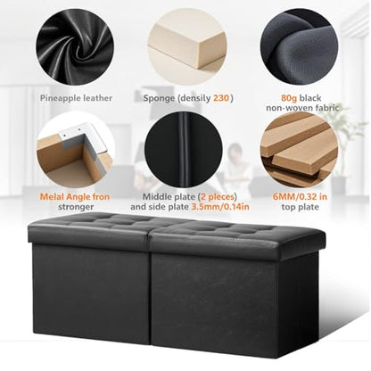 AmasSmile Footrest Ottoman Storage Bench,34" Leather Folding Chest,Black | Large Ottoman with Storage,Thicker Foam Padded Seat,Livingroom,Dorm,Bedroom,Entryway,Easy to install,34 x 13 x 13in - color: Black-leather