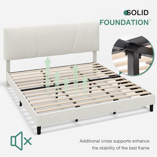 Novilla King Bed Frame and Headboard, King Bed Frame, Velvet Upholstered Bed Frames, No Box Spring Needed, Heavy Duty Feet, Easy Assembly, White Velvet - color: White Velvet, size: King