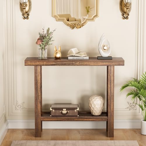LIFECHOVY Farmhouse Wood Entryway Table Narrow Console Tables with Storage | Behind The Couch Sofa, Entrance Side Table with Shelves for Hallway, Living Room, Foyer, Rustic Brown - color: Rustic Brown