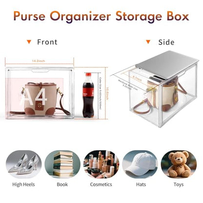 starogegc Purse Organizer for Closet, Clear Acrylic Display Case, 3Pack | Plastic Handbag&Purse Storage Organizer, Stackable Purse Display Case with Magnetic Door for Book, Toys, Hat - size: 3