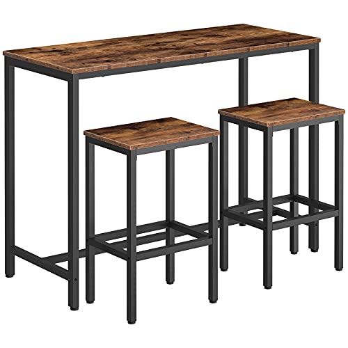 HOOBRO Bar Table and Chairs Set, 47.2” Rectangular Pub Table with 2 Stools for Small Space, 3-Piece Breakfast stools Set, Sturdy Metal Frame, Easy to Assemble, Rustic Brown BF52BT01 - color: Rustic Brown + Black