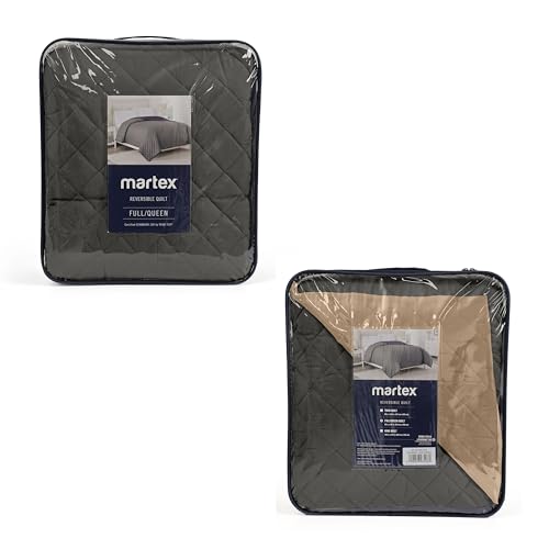 Martex Reversible Coverlet, Full Queen, Graphite/Khaki | Lightweight, Durable, Soft, Easy Care, Reversible - color: Graphite/Khaki, size: Full/Queen