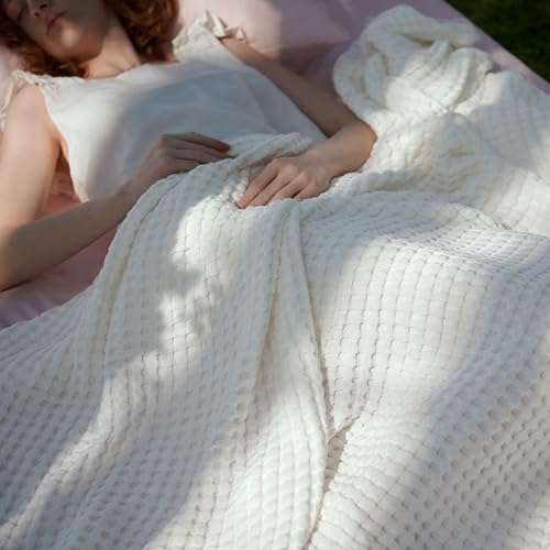 Bedsure Cooling Waffle Queen Size Blanket - Lightweight Cotton Summer Blanket of Rayon Derived from Bamboo for Hot Sleepers, Luxury Throws for Bed, Couch and Sofa, Ivory, 90x90 Inches - color: Ivory, size: Queen (90" X 90")