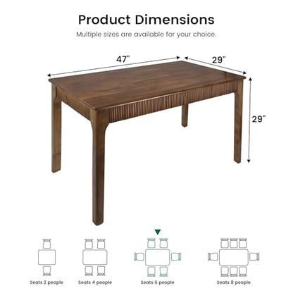 47" Solid Wood Dining Room Table, Rectangular Kitchen Real Wooden Table | 4 Person Modern Farmhouse Mid Century Fluted Design Furniture Desk for Home,Small Space,Apartment,Living Room Walnut - color: Walnut, size: 47" L x 29" W x 29" H