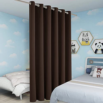 BONZER Room Divider Curtain Total Privacy Wall Screen Partitions | Grommet Wide Noise Reducing Blackout Curtains for Living Room, Bedroom, 84L x 70W Inch (7L x 5.8W ft), 1 Panel, Chocolate - color: Chocolate, size: 70"W x 84"L (Pack of 1)