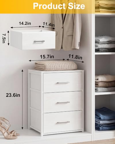Fixwal Closet Drawers for Clothes, 1 Pack, 3 Drawers Dresser, 15.7" Wide | height 23.6", 3 fabric storage drawers, wooden top, white, spacious storage, dresser for bedroom - size: 11.8"D x 15.7"W x 23.6"H