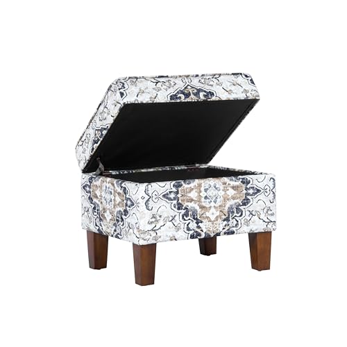 HomePop 22" Modern Rectangular Storage Ottoman - Antiqued Ebony Cream - color: Antiqued Ebony Cream