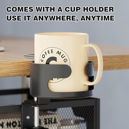 Cup Holder Under Desk Drawer 360° Swivel C-clamp Mounting Mesh Storage Box Spill-proof Easy Install Table Management Tray