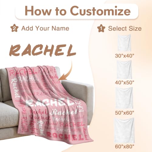 Personalized Blanket with Name, Custom Name Blanket Gifts for Kids Adults Boys Girls Teen, Soft Customized Fleece Flannel Throw for Bedroom Living Room, Birthday Christmas - color: Light Pink