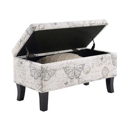 Convenience Concepts Designs4Comfort Winslow Storage Ottoman Bench 32" - Transitional Upholstered Footstool & Seat, for Living Room, Entryway, Hallway, & Bedroom, Butterfly Fabric - color: Butterfly Fabric