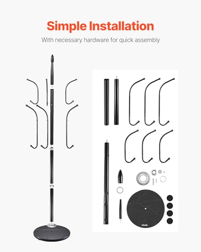 VEVOR Coat Rack Freestanding, Coats Tree Stand with Stable Marble Base & 6 Hooks, Free Standing Hall Coat Rack for Entryway, Bedroom, Office, Living Room, Modern Clothes Hanger for Coats, Hats, Bags - style: Hook